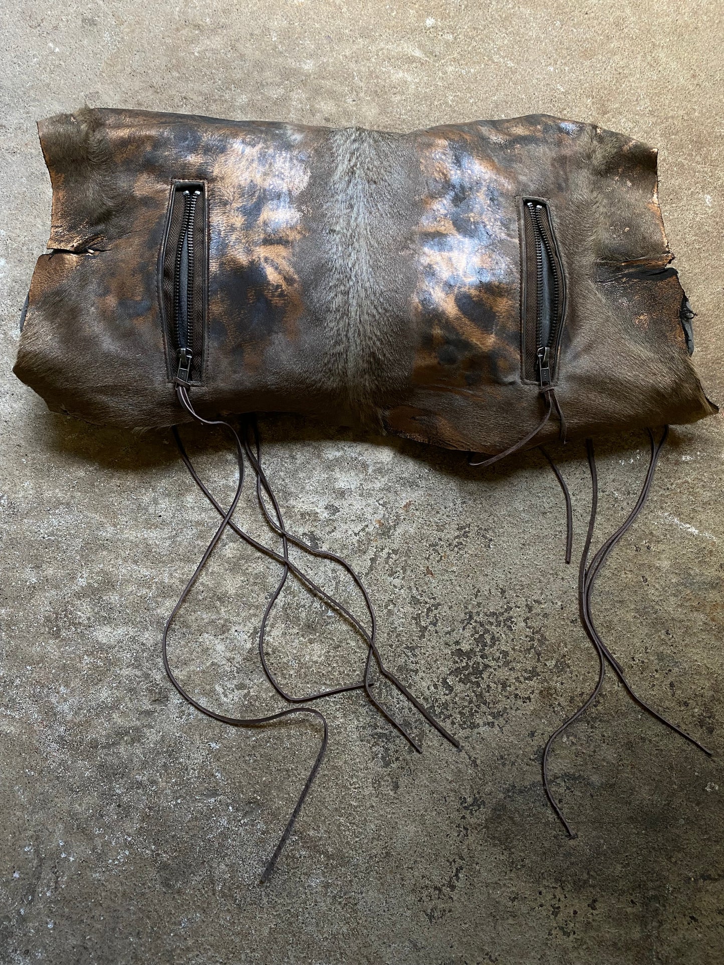 MULTI-ZIP METALLIC CALFSKIN SLOUCHY BAG