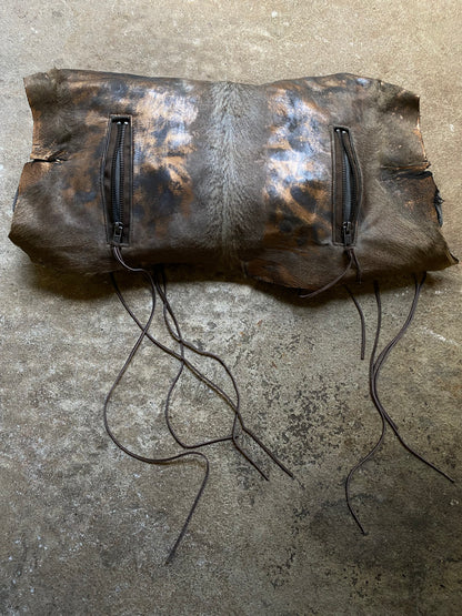 MULTI-ZIP METALLIC CALFSKIN SLOUCHY BAG