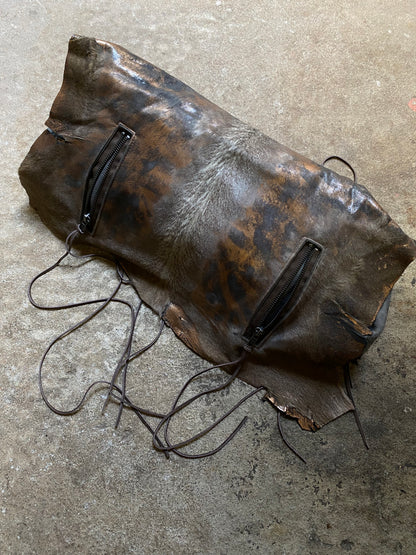 MULTI-ZIP METALLIC CALFSKIN SLOUCHY BAG