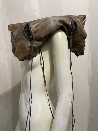 MULTI-ZIP METALLIC CALFSKIN SLOUCHY BAG