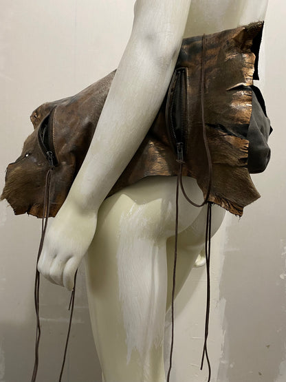 MULTI-ZIP METALLIC CALFSKIN SLOUCHY BAG