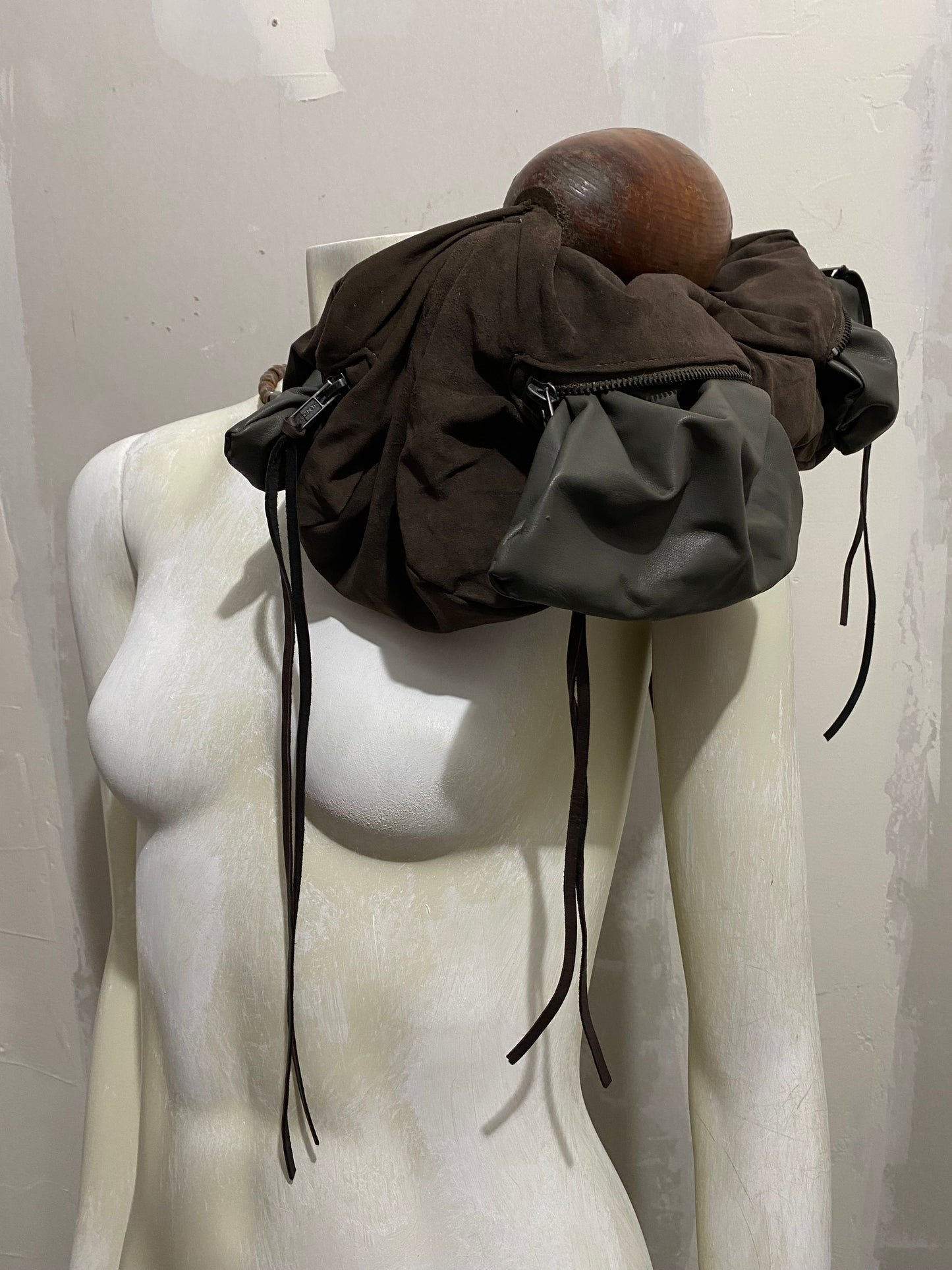 MULTI-ZIP SUEDE AND LAMB LEATHER BAG