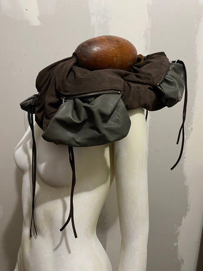 MULTI-ZIP SUEDE AND LAMB LEATHER BAG