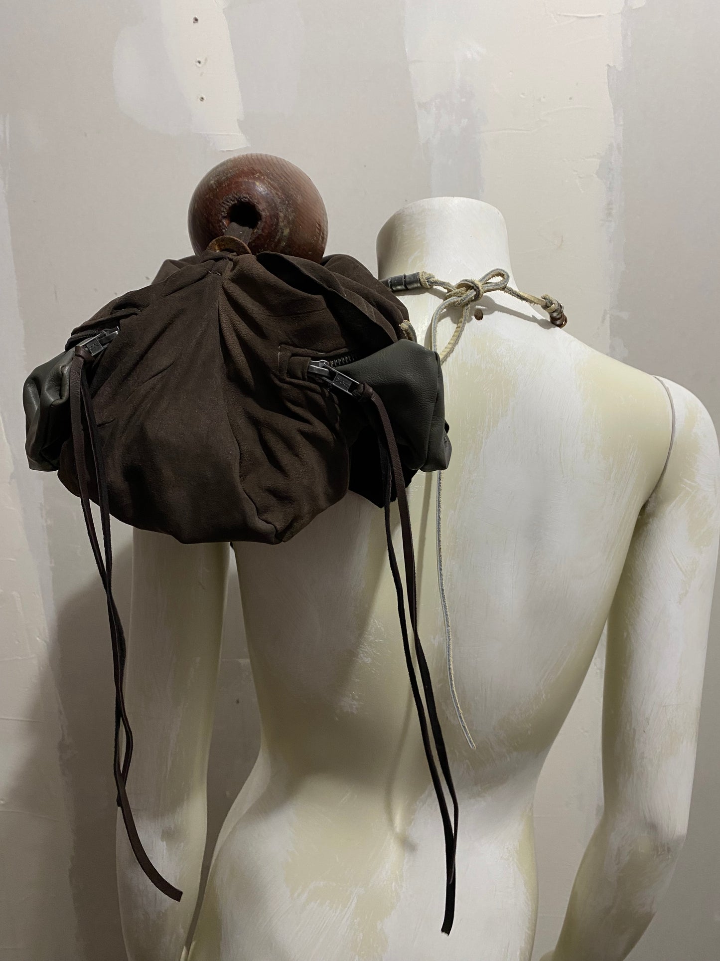 MULTI-ZIP SUEDE AND LAMB LEATHER BAG