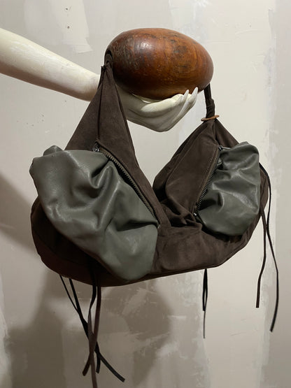 MULTI-ZIP SUEDE AND LAMB LEATHER BAG