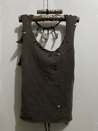 STUDDED OPEN BACK FEATHER TANK