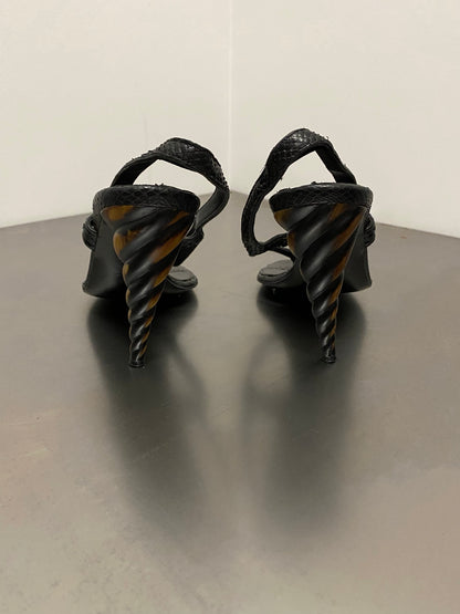 ALEXANDER MCQUEEN HORN HEEL PYTHON SANDALS