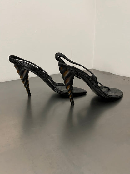 ALEXANDER MCQUEEN HORN HEEL PYTHON SANDALS