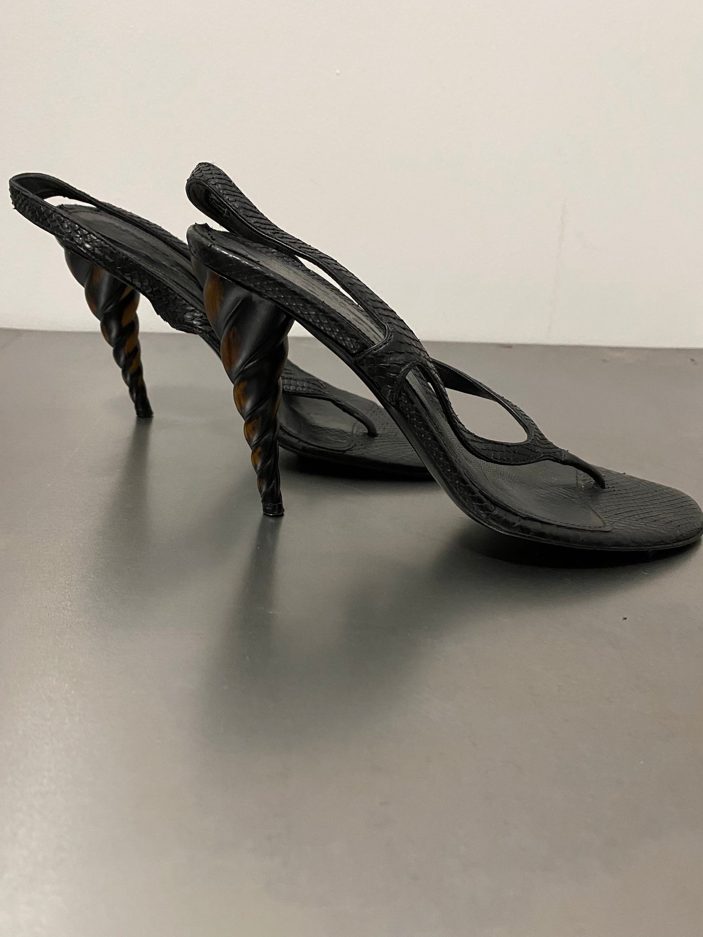 ALEXANDER MCQUEEN HORN HEEL PYTHON SANDALS