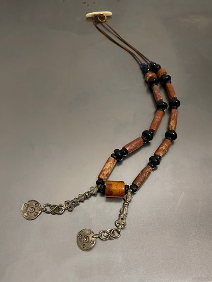 AMBER AND BRASS NECKLACE