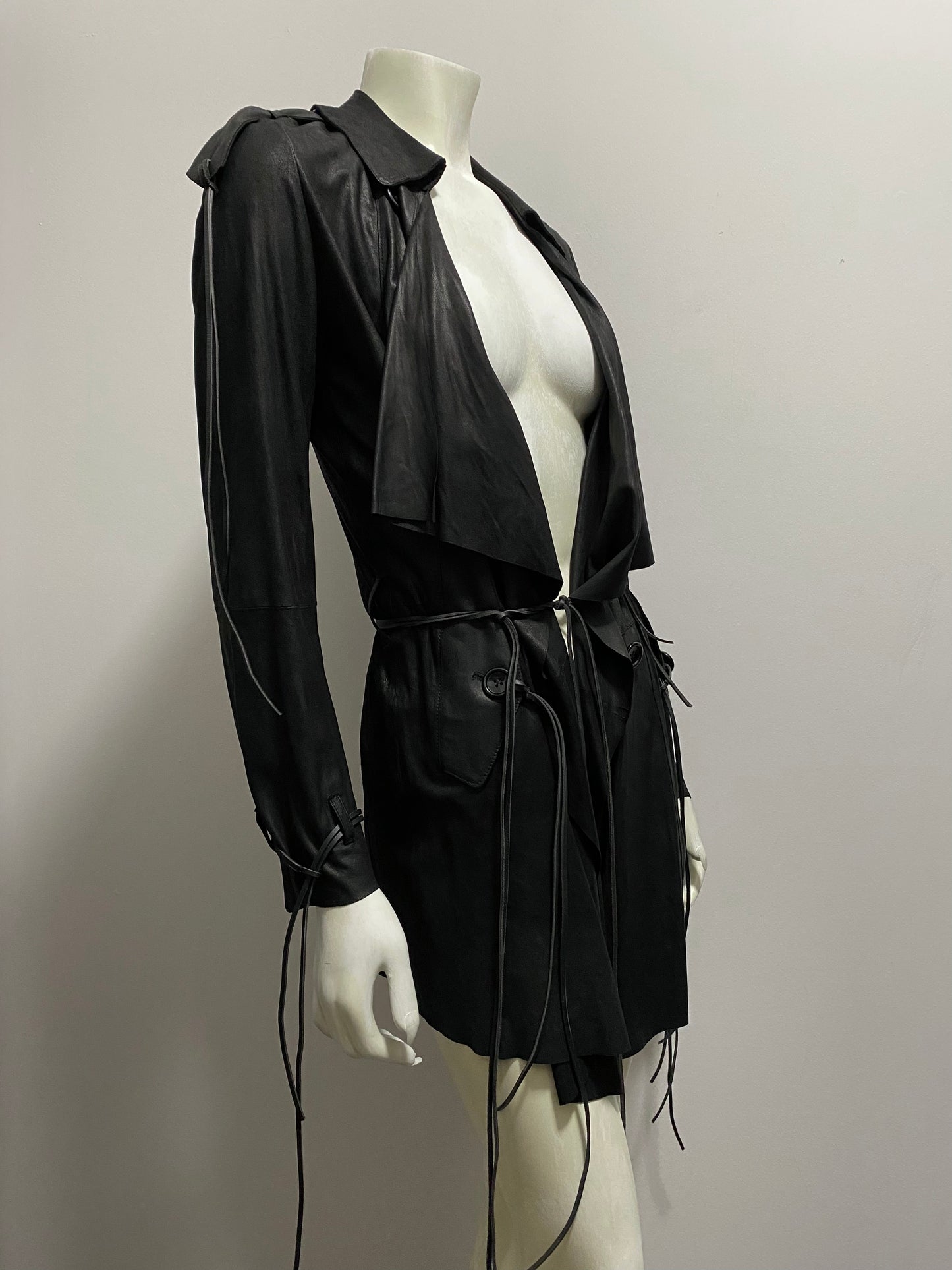 GOAT LEATHER DRAPED TRENCH COAT