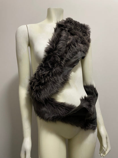 GREY SHEEPSKIN TUBE SCARF