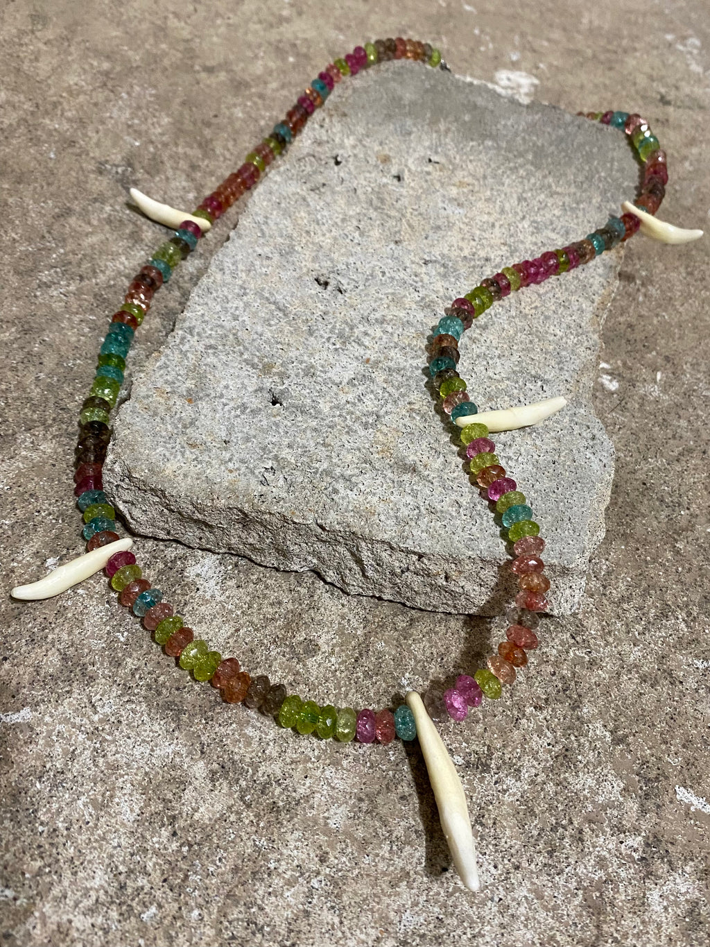 TOURMALINE AND COYOTE TEETH NECKLACE