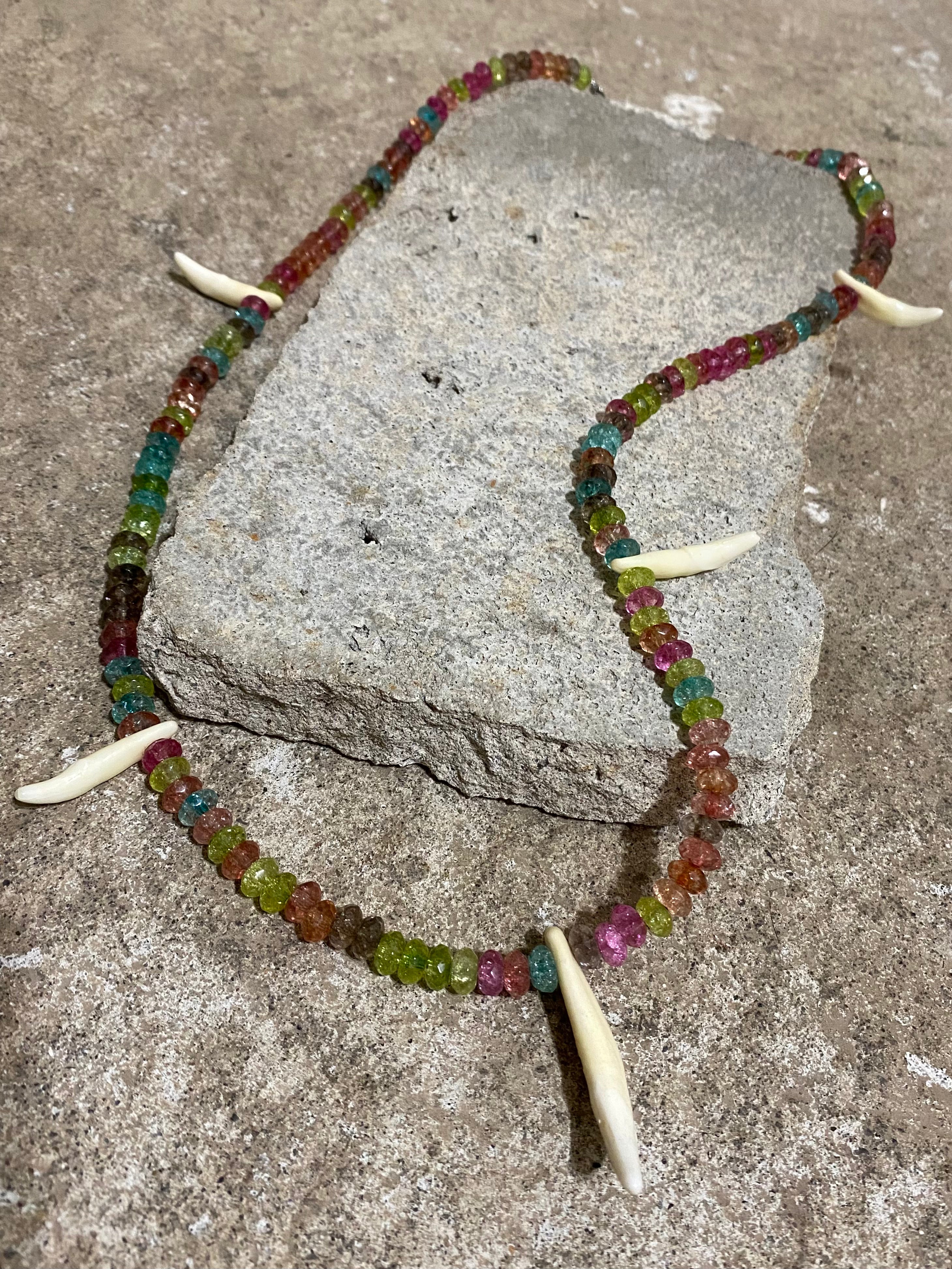 TOURMALINE AND COYOTE TEETH NECKLACE