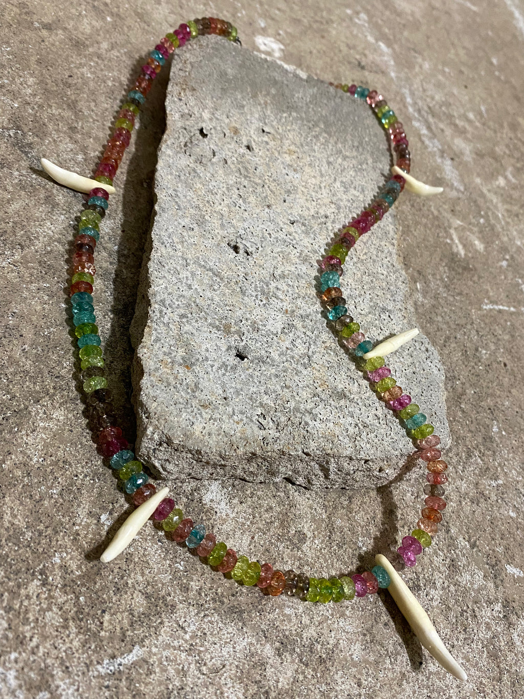 TOURMALINE AND COYOTE TEETH NECKLACE