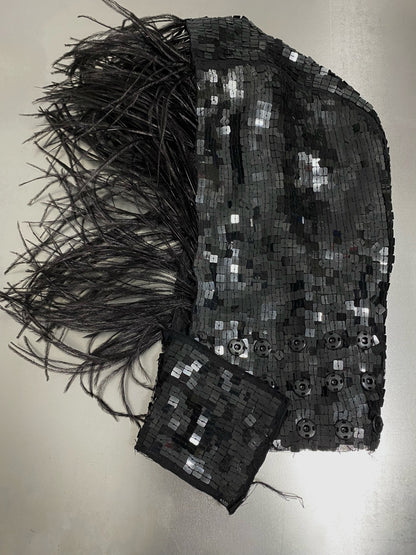 SILK SEQUIN OSTRITCH FEATHER HOOD