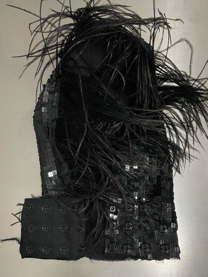 SILK SEQUIN OSTRITCH FEATHER HOOD