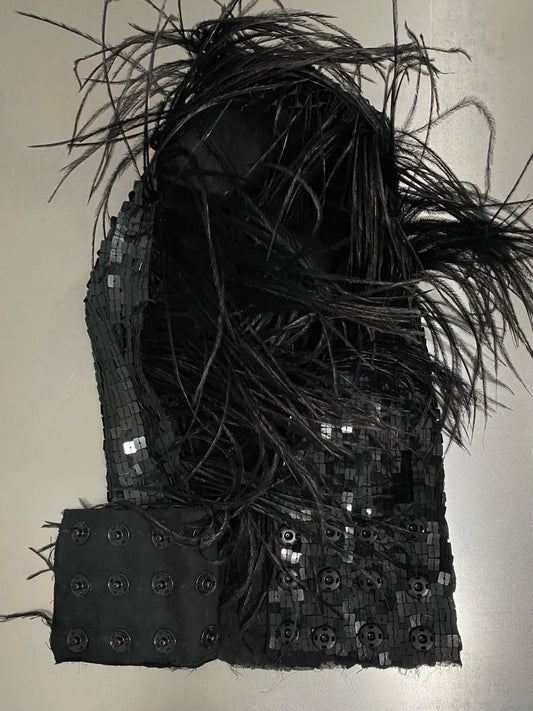 SILK SEQUIN OSTRITCH FEATHER HOOD